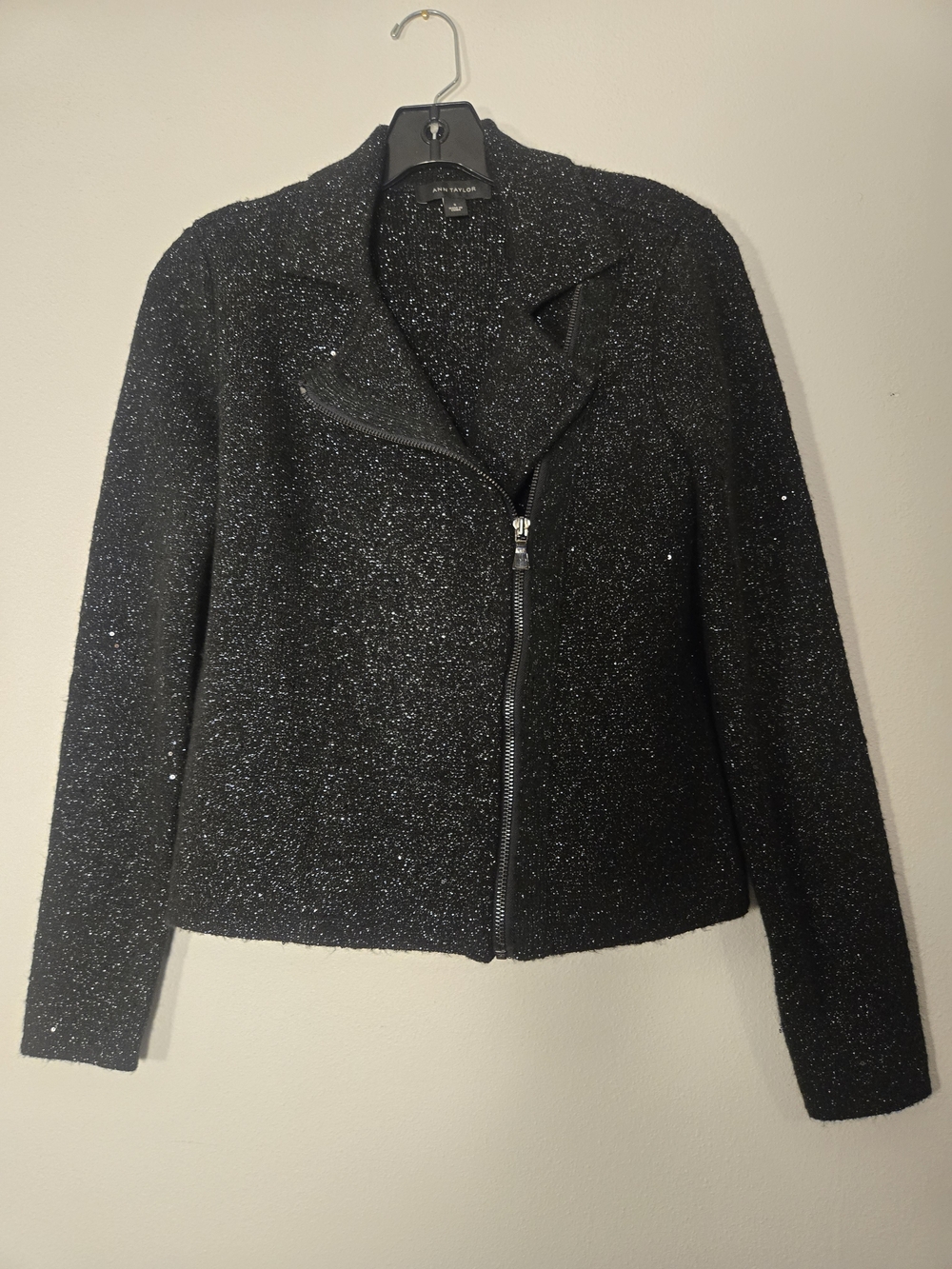 Ann Taylor Black Sparkle Zip Jacket